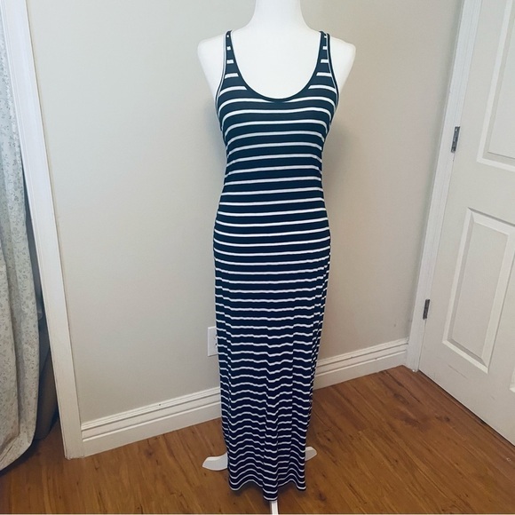 Kirra Sleeveless Summer Long Dress Boho Stripe Maxi Dress Navi White - Size S - Picture 9 of 11